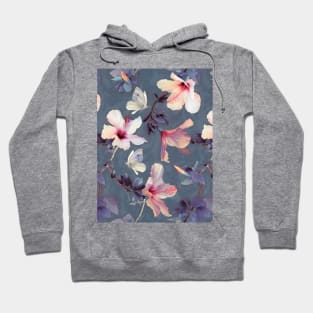 Butterflies and Hibiscus Flowers - a painted pattern Hoodie